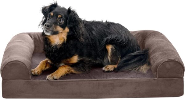 Furhaven Medium Orthopedic Dog Bed Faux Fur & Velvet Sofa-Style w/Removable Washable Cover - Driftwood Brown, Medium