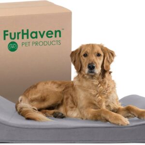 Furhaven Orthopedic Dog Bed for Large Dogs w/Removable Washable Cover, For Dogs Up to 75 lbs - Microvelvet Luxe Lounger Contour Mattress - Gray, Jumbo/XL