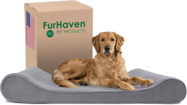 Furhaven Orthopedic Dog Bed for Large Dogs w/Removable Washable Cover, For Dogs Up to 75 lbs - Microvelvet Luxe Lounger Contour Mattress - Gray, Jumbo/XL