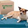 Furhaven Water-Resistant Cooling Gel Dog Bed for Large/Medium Dogs w/Removable Washable Cover, For Dogs Up to 55 lbs - Indoor/Outdoor Logo Print Oxford Polycanvas Mattress - Deep Lagoon, Large