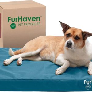 Furhaven Water-Resistant Cooling Gel Dog Bed for Large/Medium Dogs w/Removable Washable Cover, For Dogs Up to 55 lbs - Indoor/Outdoor Logo Print Oxford Polycanvas Mattress - Deep Lagoon, Large