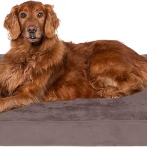 Furhaven XL Orthopedic Dog Bed Faux Fur & Velvet Sofa-Style w/Removable Washable Cover - Driftwood Brown, Jumbo (X-Large)