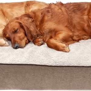 Furhaven XXL Orthopedic Dog Bed Sherpa & Chenille Sofa-Style w/Removable Washable Cover - Cream, Jumbo Plus (XX-Large)