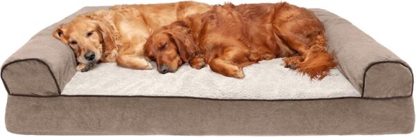 Furhaven XXL Orthopedic Dog Bed Sherpa & Chenille Sofa-Style w/Removable Washable Cover - Cream, Jumbo Plus (XX-Large)