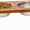 Fuzzl Premium Raised Double Diner Dog Bowl with Elegant Hardwood Stand - Ultra Clean Stainless Steel, Raised Bowl for Better Posture and Digestion - Versatile Dog Water Bowl for Hydration
