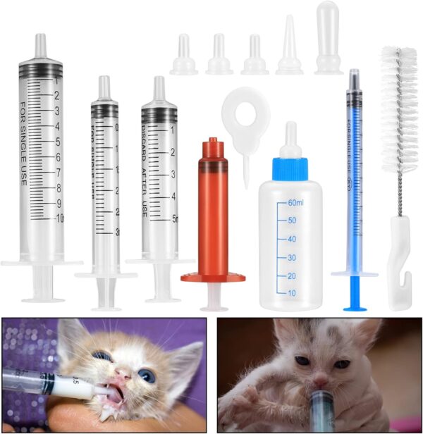 GOTRUST Pet Syringe Feeding Kit, Puppy Nursing Kit, Kitten Feeding Bottle Squeeze Liquid Cat Nursing Bottle, Newborn Pet Feeder for Puppy Cat Dog Kitten Small Mammal Newborn Animal