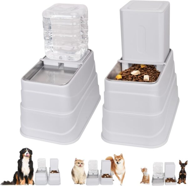 GOYJOY Pet Feeder and Water Dispenser Set, 3 Height Adjustable Raised Automatic Dog Feeder and Dog Water Dispenser for Dogs Cats Pets,with 2 Stainless Steel Bowls, Non-Slip Bottom, Large Capacity(4L)