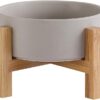 Grey Ceramic Elevated Raised Cat Bowls,Cat Food Dish with Stand, Raised Cat Food or Water Bowls Anti Vomiting,Pet Bowl with Anti Slip Rubber pad,Stress Free for Cats and Small Dogs（400ML/13.5OZ)
