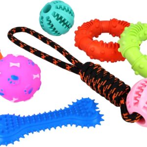 HENBRANDT Doggy Chew Toys 7-Piece Pack Puppy Chew Toy Bundle for Interactive Dog Training, Exercise, Dental Health, Stress Relief and Oral Stimulation Chew Fetch Catch Throw Dog Toys and Accessories