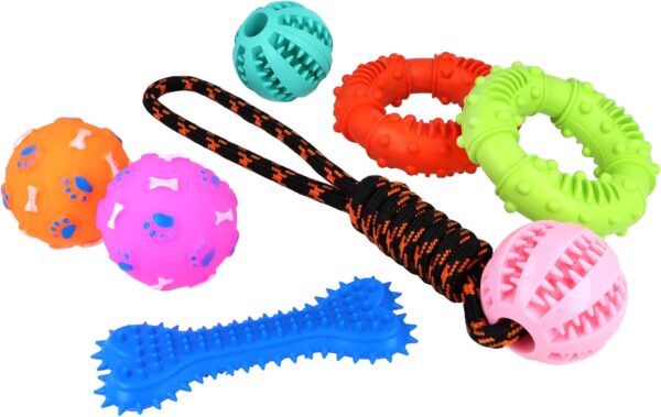 HENBRANDT Doggy Chew Toys 7-Piece Pack Puppy Chew Toy Bundle for Interactive Dog Training, Exercise, Dental Health, Stress Relief and Oral Stimulation Chew Fetch Catch Throw Dog Toys and Accessories