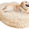 HIGOGOGO Giant Luxury Faux Fur Orthopedic Dog Bed, Memory Foam Pet Bed for Large Dogs with Washable Cover, Plush and Fluffy, 60X35 Inch, Beige