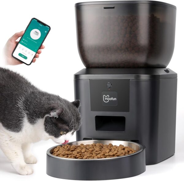 HOOFUN Automatic Cat Feeder: Wifi Cat Feeder with Timer, 4L Cat Food Dispenser with App Control for Remote Feeding, Safety Lock Lid, Timed Feeding, 1-20 Meals per Day, Low Food Alarms for Cats & Dogs