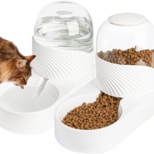 Hacaroa 2 Pack Automatic Cat Feeder and Water Dispenser, 0.5 Gallon Gravity Pet Food Feeder and Waterer Set, Self Feeding Dog Bowl for Small Pets, Puppy, Kitten, 100% BPA-Free, Easily Clean, White