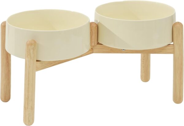 Havniva Ceramic Raised Dog Bowl with Stand for Medium and Large Breed Dog Dish Pet Food and Water Bowl (Double Bowl with Stand - Cream, 21cm)