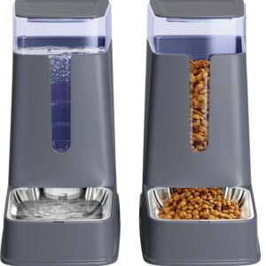 Hipidog Automatic Cat Feeder and Cat Water Dispenser Set, 2 Packs Stainless Steel Automatic Dog Food Dispenser and Dog Water Dispenser, 3.5 L