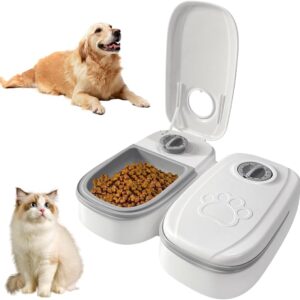 Hojalis Automatic Cat Feeder with 48H Timer, Double 350ml Automatic Cat Food Dispenser for Wet and Dry Food, Timed Cat Feeding Station, Automatic Pet Feeder for Cats Dogs