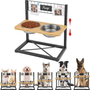 Hongtamoya Elevated Dog Bowls, 5 Height Adjustable Raised Dog Bowl Stand Bamboo Dog Feeder with 2 Stainless Steel Dog Food Bowls and Non-Slip Feet for Small Medium Large Dogs and Pets, Black