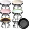 Hushee 6 Pcs Elevated Cat Food Bowls, Ceramic Raised Cat Dish with Metal Stand Anti Whisker Fatigue and Vomit, Pet Water Feeding Bowl for Small Dogs Kitten, Dishwasher Safe