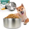 IKITCHEN Dog Bowl for Food and Water, 64 Oz Stainless Steel Pet Feeding Bowl, Durable Non-Skid Double Wall Insulated Heavy Duty with Rubber Bottom for Medium Large Sized Dogs(64Oz, Stainless)