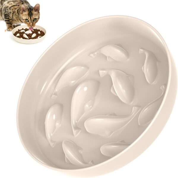 IOKHEIRA Cat Slow Feeder Bowl, Anti-Gulping Pet Slow Eating, No-Spill Slow feeder Cat food bowl, Fun Cat Puzzle Feeder Bowl, Cat food bowl Eating Interactive for Puppy Kitten, White