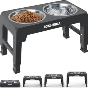 IOKHEIRA Dog Bowls with Stand,4 Heights Adjustable,Raised Dog Bowl for Large Dogs,Dog Feeding Station with 2 Stainless Steel Dog Bowls,Non-Slip elevated dog bowls