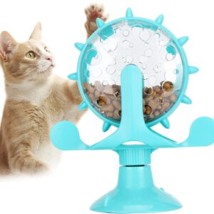 Interactive Cat Food Treats Dispenser Toy, Pet Slow Feeder Feed Training Toy Cat Windmill Toy Dog Food Dispenser, 360° Rotating Windmill Suction Cup Toys for Educational Interactive Training (Blue)