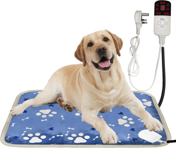 JINCHIDA Electric Pet Heating Pad for Cats,9 Temperature Adjustable,Self Heating Blanket for Dog,70 * 45cm Waterproof Dog Cat Mat with Removeable Cover,Small Medium Pet Bed for Indoor Cat