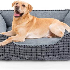 JOEJOY Dog Beds Large Washable Sofa Dog Bed, Sraised Dog Bed Or Cats Super Soft Comfy Wool Fleece PP Cotton Made Into A Grey Pet Bed