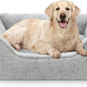 JOEJOY Dog Beds Washable Large - Cosy Puppy Bed Soft Fleece Plush Calming Rectangle Breathable Cat Sofa Dog Bed Small | Medium | Mattress Mat For Pet, Light Grey