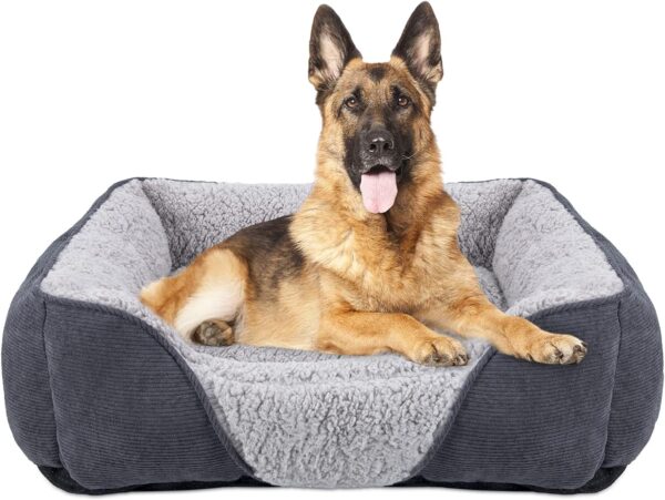 JOEJOY Extra Large Dog Sofa Bed, Waterproof Lamb Fleece PP Cotton XL Dog Bed With Nonskid Bottom, Washable Grey Dog Bed For Large Labrador, German Shepherd, 89x64x23cm