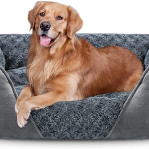 JOEJOY Extra Large Dog Sofa Bed, Waterproof Rose Velvet Bed With Nonskid Bottom, Low Front Edge Bed For Large Labrador, German Shepherd, Golden Retriever, 89x64x23cm