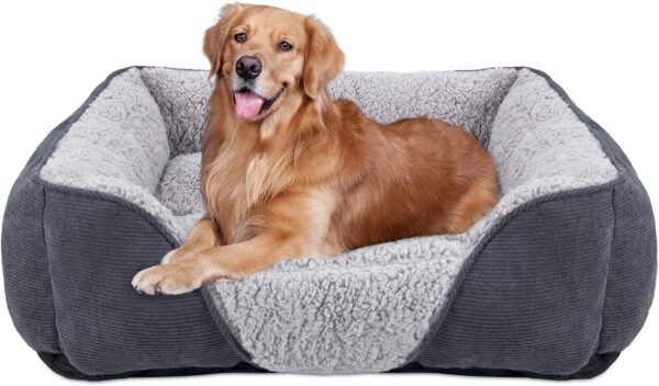 JOEJOY Large Dog Bed Pet Sofa Bed, Super Soft Comfy Wool Fleece Dog Bed with Striped Corduroy Design, Washable Dog Bed For Border Collie, 76x61x23cm