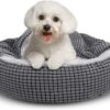 JOEJOY Round Dog Bed Calming Donut Cuddler Pet Bed for Large Medium Small Dogs, Warm Puppy Hooded Dog Cave Bed Cat Bed Medium Washable with Breathable Fluff, Fits Up To 25/30lbs Pets