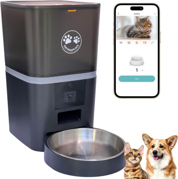 KAR PRIVATE PETS 6L WiFi Automatic Cat Feeder with Camera, Food Dispensers, Cat Feeder Automatic with Timer Feeding & Watering Supplies for Cats, Dogs, Mobile APP Control (Black)