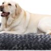 KSIIA Large Dog Bed Washable, Calming Dog Bed, Dog Crate Mattress with Non skid Bottom, Fluffy Anti Anxiety Dog Beds, Pet Beds Pillow Cushion for Dog, Dark Grey, 90x60x8cm