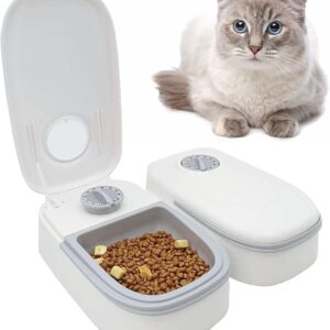 Kathson Automatic 2 Meal Cat Feeder Automatic Electronic Timed Cat Feeding Timer Dry and Wet Food Dispenser 1-48 Hours Timed Cat Feeder Cat Food Dispenser for Small to Medium Sized Cats and Dogs