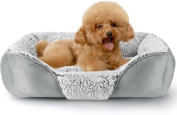 Kimpets Dog Bed for Small Medium Dogs, Rectangle Washable Sleeping Puppy Bed, Orthopedic Pet Sofa Soft Calming Cat Beds Indoor Cats, Anti-Slip Bottom with Multiple Size
