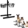 King International Adjustable Raised Pet Bowls for Dogs and Cats, 18'' high, Elevated Dog Bowls, Raised Dog Bowls with 2 Bowls Adjustable Iron Stand H-Base Double Bowl Stand Two Steel Removable Bowls