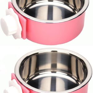 KuTi Kai 2 IN 1 Stainless Steel Pet Hanging Bowl Removable Dog Bowl for Crates Puppy Food Feeder Water Dish with Bolt Holder Dog Pink (Small-2-Pcs)