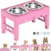 LAKIPETN Elevated Dog Bowls 5 Height Adjustable Non-Slip Stand Adjusts to 3.1", 9", 10", 11", & 12" with 2 Stainless Steel Raised Dog Food Bowl for Small Medium Large Dogs and Pets (Pink)