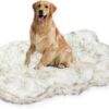 LaiFug Luxury Faux Fur Dog Bed，5-inch Thick Grade Ultra Soft Orthopedic Memory Foam Dog Bed with Faux Fur Cover, Plush Pup Rug with Removable Cover，Waterproof Liner（Gray-Brown，White）