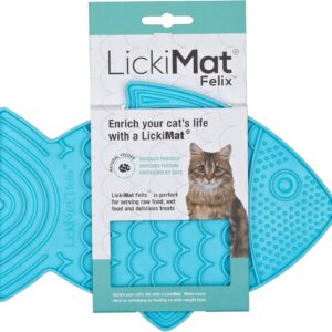 LickiMat Felix, Fish-Shaped Cat Slow Feeders for Feline Boredom and Anxiety Reduction; Perfect for Food, Treats and Anxiety Reduction, Turquoise