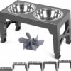 Little Bean Raised Dog Food Bowls Adjustable Elevated Heights Dog Food Bowls Stand 4 Heights with 2 Stainless Dog Bowls for Small Medium Large Dogs and Pets With a Slow Feeder (Gray)