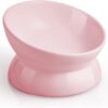 LoeJan Elevated Cat Food Bowl, 5 Oz Ceramic Raised and Tilted Pet Water Bowl, Anti Vomiting and Protect Pets' Spines Cat Dishes for Small Dog, Fat Faced Cat, Kitten (Pink, 1 Pack)