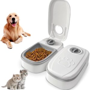 Lotvic Automatic Cat Feeder, Double 350ML Cat Feeder Automatic with 48H Timer, Cat Food Dispenser for Wet and Dry Food, Timed Cat Feeding Station, Automatic Feeders for Cats Dogs