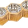 Lusifaco Set of 3 Single Elevated Cat Bowls, Stainless Steel Raised Cat Food Water Bowl with Bamboo Stand, Pet Dishes Stand Feeder with Anti Slip Feet for Cats and Small Dogs, 13 oz(Stainless Steel)