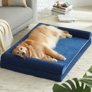 MFUNLLY Orthopedic Extra Large Dog Beds for Large Dogs, Waterproof Remove Washable Dog Sofa Bed Cover, Soft XXL Dog Beds U-Shape Bolster Egg Foam Pet Couch Bed Non-Skid Bottom Dog Mattress,121*87*17cm