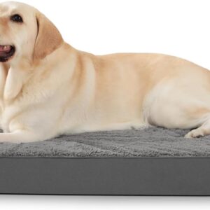 MIHIKK Large Dog Bed with Removable Washable Cover, Orthopedic Dog Crate Bed Large Breed, Waterproof Pet Bed, Big Flat Dog Beds Large Sized Dog Mattress, Dark Gray,36 inch