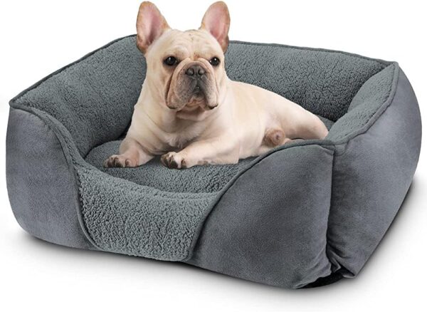 MIXJOY Small Dog Bed Pet Bed, Washable Grey Dog Bed Super Soft Puppy Beds Orthopedic Dog Bed with Anti-Slip Bottom, Rectangle Cat Bed for Dogs, Cats, Kittens and Puppies, 51×48×15 cm