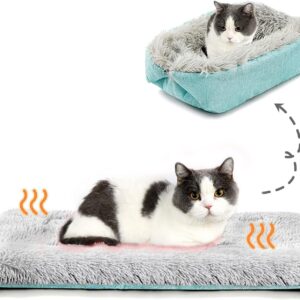 MUAEEOK Cat Bed Small Dog Bed, Self Warming Cat Beds Self Heating Cat Dog Mat, Extra Warm Thermal Pet Pad for Indoor Outdoor Pets, Calming Dog Crate Bed Pet Cushion,61x51cm (Blue)